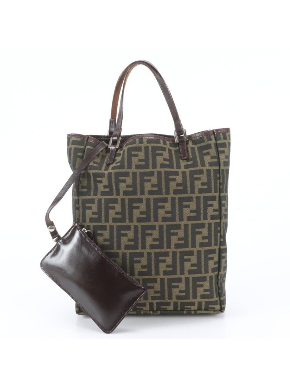 Fendi Zucca Leather Canvas Tote Bag Shoulder